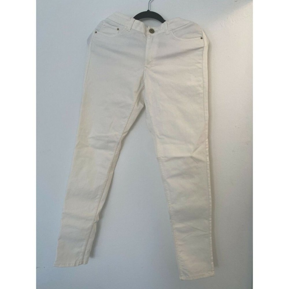 H&M Women’s Skinny Jeans Size 12 White Flat Front Zip Closure Denim